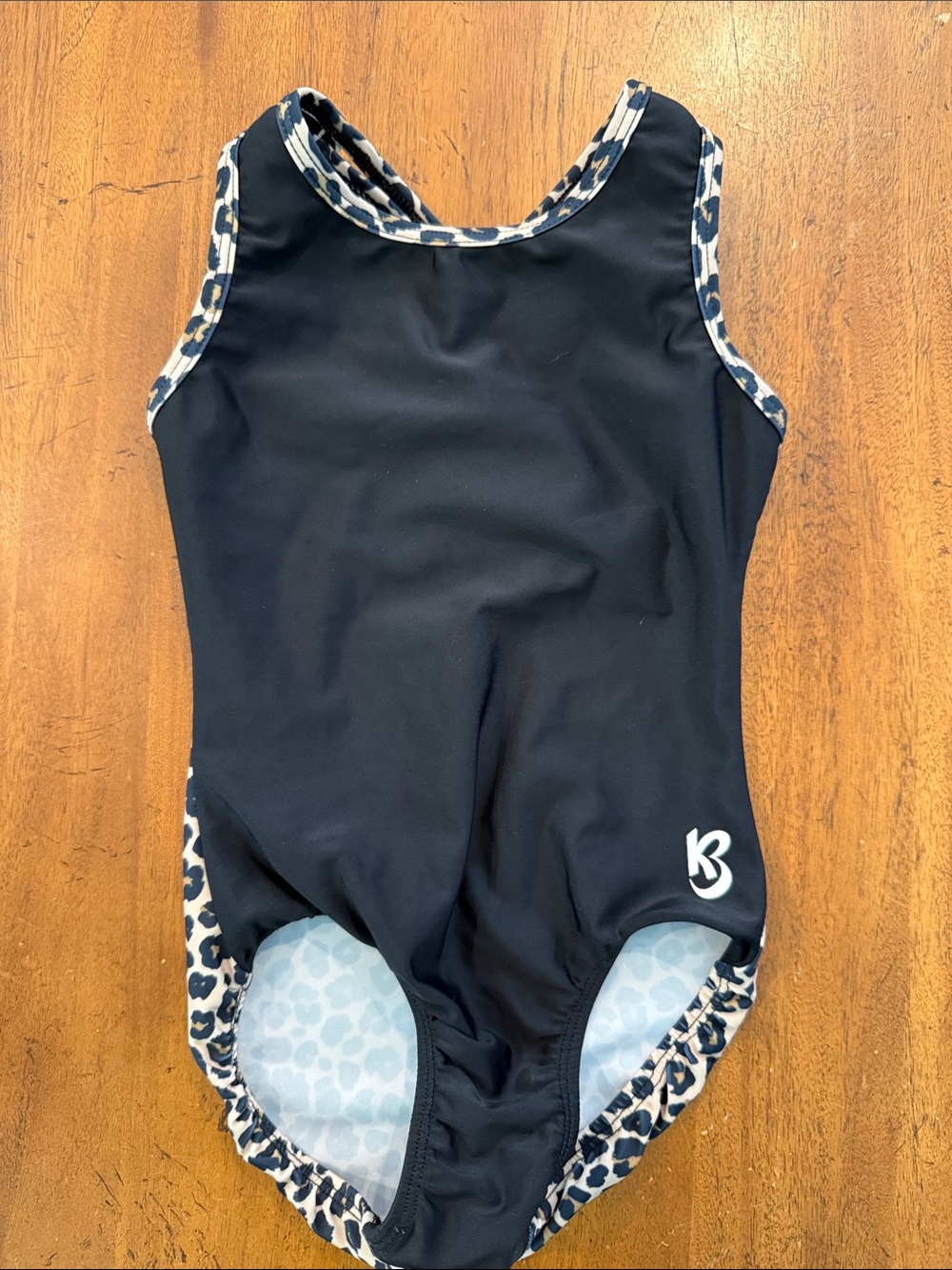 Black Kids One-Piece Swimsuit with Blue Leopard Trim